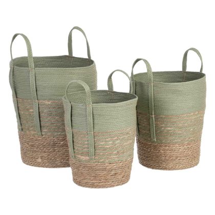 Set de Coșuri 42 x 42 x 48 cm Mentă Fibră naturală (3 Piese)