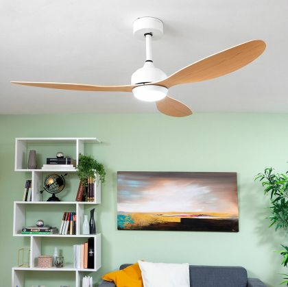 Ventilator de tavan cu lumină LED și 3 palete ABS Wuled InnovaGoods Lemn 36 W 52" Ø132 cm