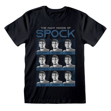 Tricou cu Mânecă Scurtă Unisex Star Trek Many Mood Of Spock Negru