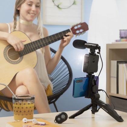 Kit de Vlogging cu lumină, microfon și telecomandă Plodni InnovaGoods 6 Piese