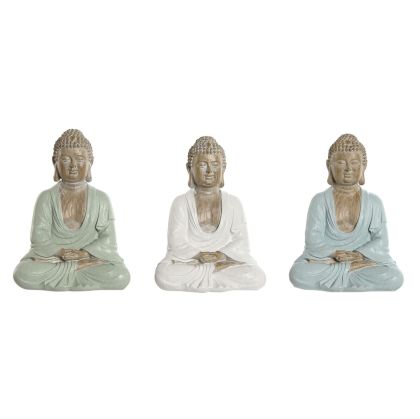 Figură Decorativă Home ESPRIT Alb Verde Turquoise Buda Oriental 14 x 10,5 x 18,5 cm (3 Unități)