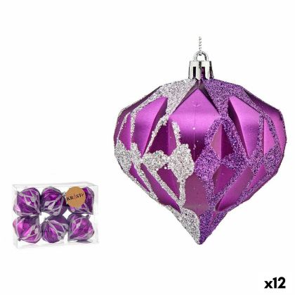 Set de globuri de Crăciun Diamant Mov Argintiu Plastic 8 x 9 x 8 cm (12 Unități)