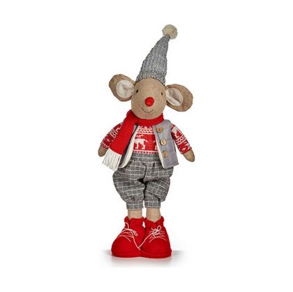 Figură Decorativă Mouse Crăciun 48 cm Alb Roșu Gri Crem