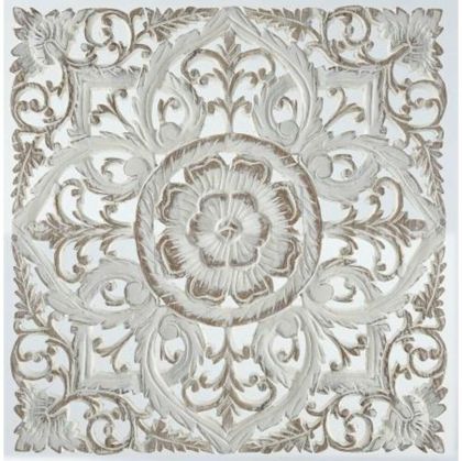 Decorațiune de Perete DKD Home Decor Alb Mandala Lemn MDF (60 x 2 x 60 cm)