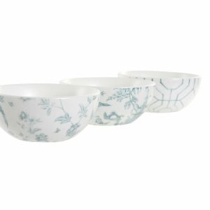 Set de Aperitiv DKD Home Decor Alb Bleumarin Porțelan Salcâm Plastic Oriental 4 Piese 30 x 9,5 x 1,3 cm