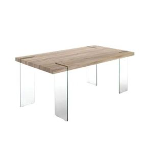 Masă de Sufragerie DKD Home Decor Transparent Maro Deschis Geam Nuc Lemn MDF 180 x 90 x 76 cm