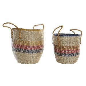 Set de Coșuri DKD Home Decor Portocaliu Verde Iarbă de mare (35 x 22 x 46 cm) (2 pcs)