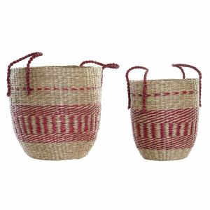 Set de Coșuri DKD Home Decor Natural Roșu Iarbă de mare (2 pcs) (34 x 34 x 40 cm)