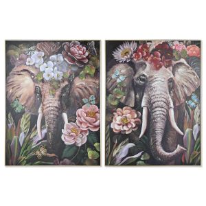 Tablou Home ESPRIT polistiren Pânză Elefant Colonial 92 x 4,5 x 122 cm (2 Unități)