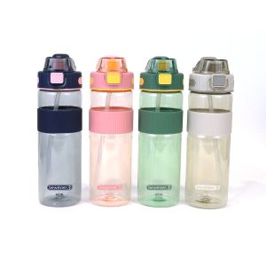 Sticlă cu Capac și Pai Bewinner Multicolor Transparent 900 ml