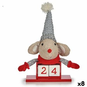 Figură Decorativă Mouse Calendar Roșu Gri Lemn 20 x 11 x 20 cm (8 Unități)