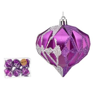 Set de globuri de Crăciun Diamant Mov Argintiu Plastic 8 x 9 x 8 cm (12 Unități)