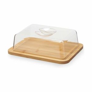 Planșetă pentru Brânzeturi Cu Capac Maro Transparent Bambus 19,1 x 7,5 x 25,1 cm (4 Unități)