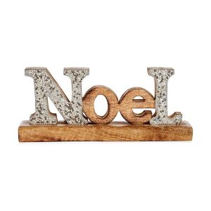 Figură Decorativă Noel Purpurină 6,5 x 10 x 25 cm Argintiu Lemn