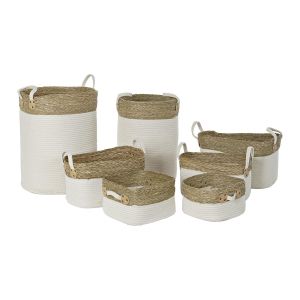 Set de Coșuri DKD Home Decor Alb Bumbac Fibră naturală (41 x 41 x 52,5 cm) (7 Piese)