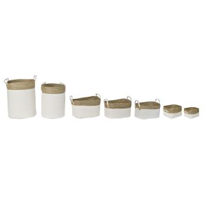 Set de Coșuri DKD Home Decor Alb Bumbac Fibră naturală (41 x 41 x 52,5 cm) (7 Piese)