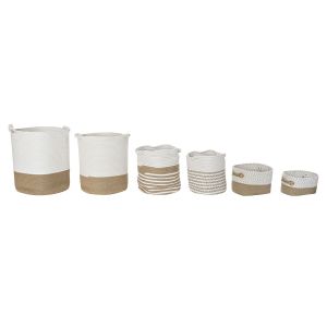 Set de Coșuri DKD Home Decor Alb Bumbac Iută (45 x 45 x 54 cm) (6 Piese)