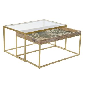 Set de 2 mese DKD Home Decor Auriu* Natural Lemn Metal Geam 90 x 60 x 45 cm