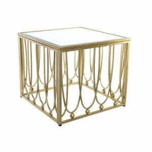 Masa laterală DKD Home Decor Oglindă Auriu* Metal MDF (57 x 57 x 52 cm)